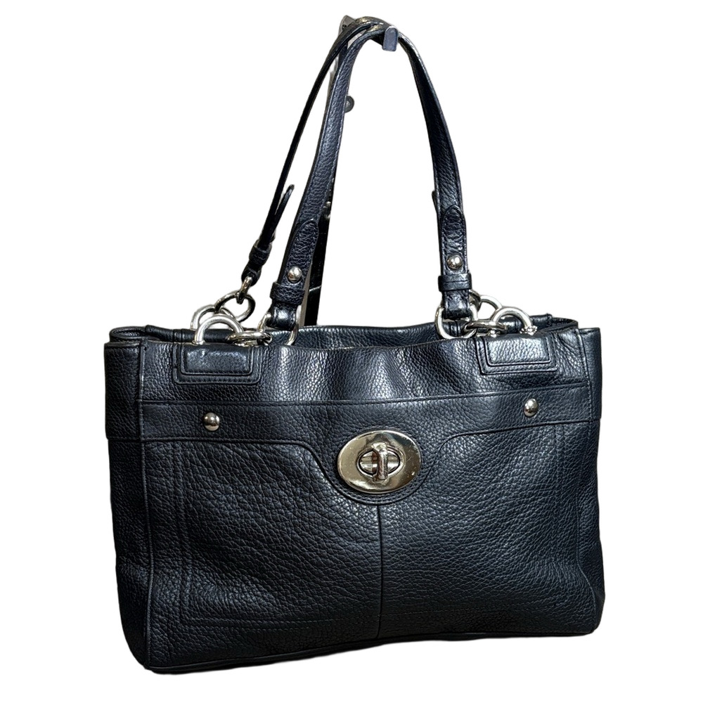 Coach Penelope Black Pebbled Leather Shoulder Tote with Turn-Lock F1173